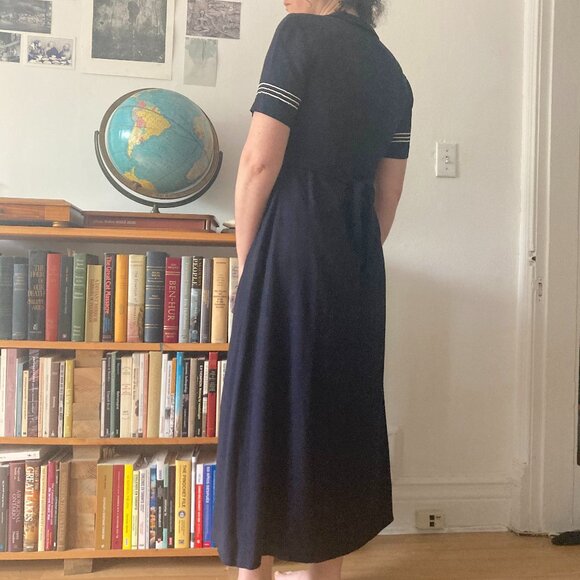 Vintage J.B.S Ltd 1980s-1990s Navy and White Midi Nautical Dress - Picture 2 of 4